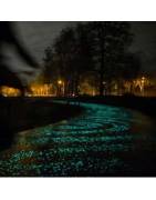 Segnaletica luminosa, strada illuminata e pista ciclabile fosforescente